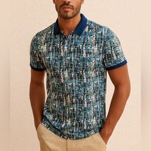 Robert Graham Skull Head Geometric Print Polo Shirt Men’s Size XL Cotton